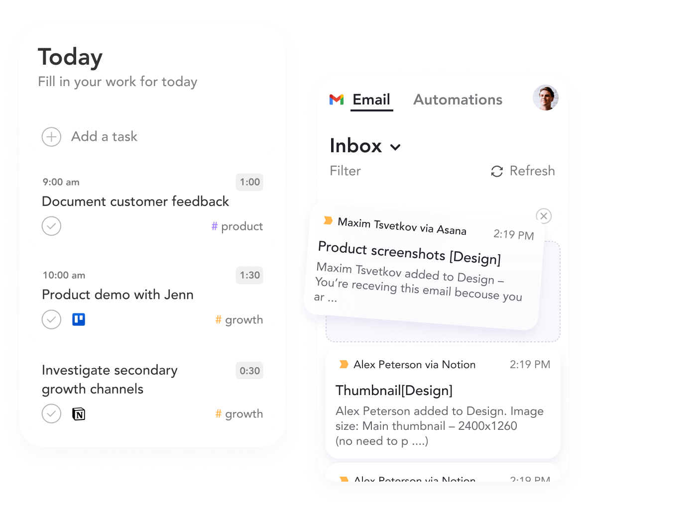 An image of the UI converting emails into tasks