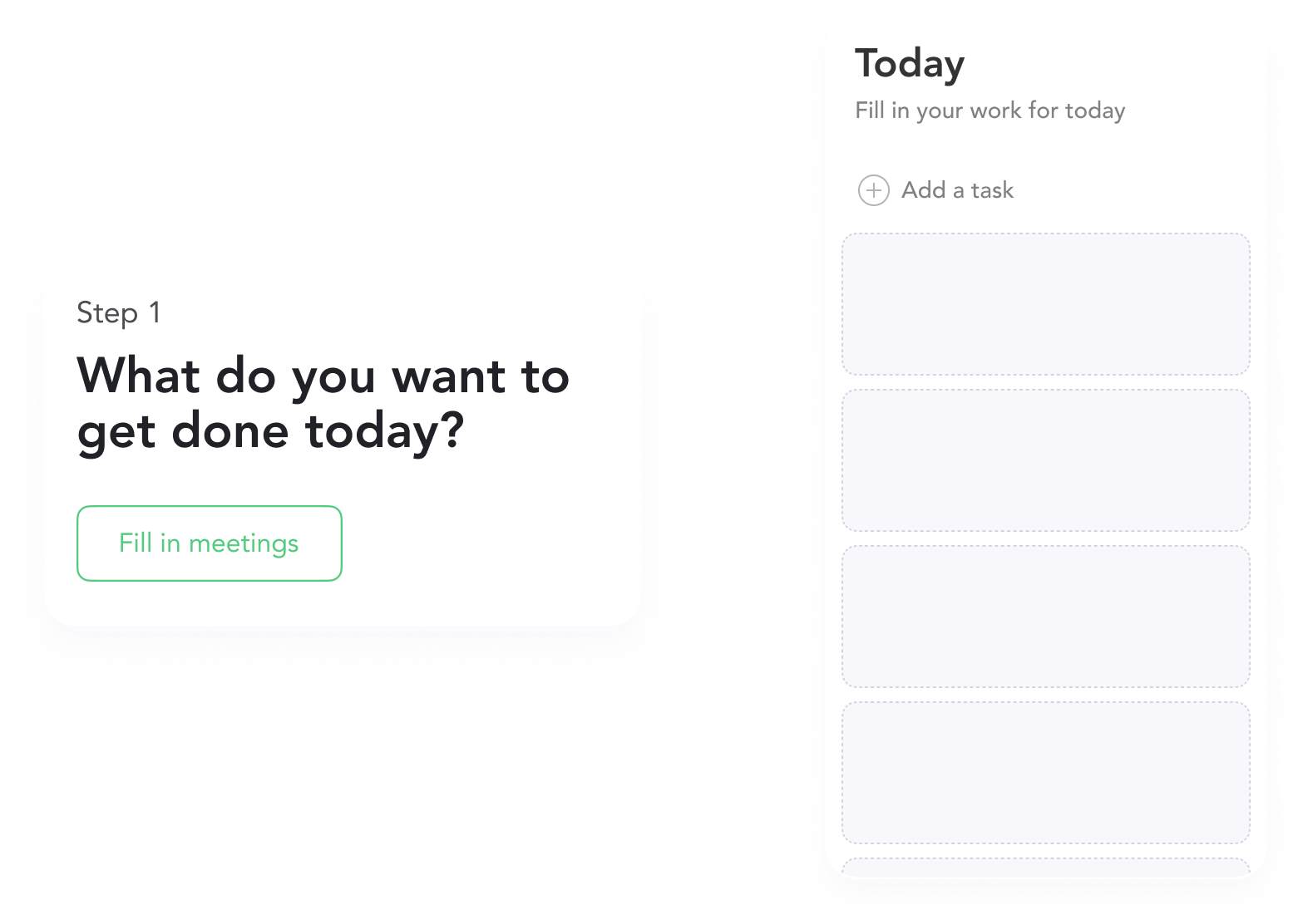 An image of the UI showing the guided planning feature of Sunsama