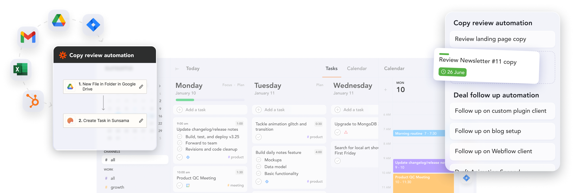 Screenshot of a digital task management tool showing tasks scheduled for different weekdays.