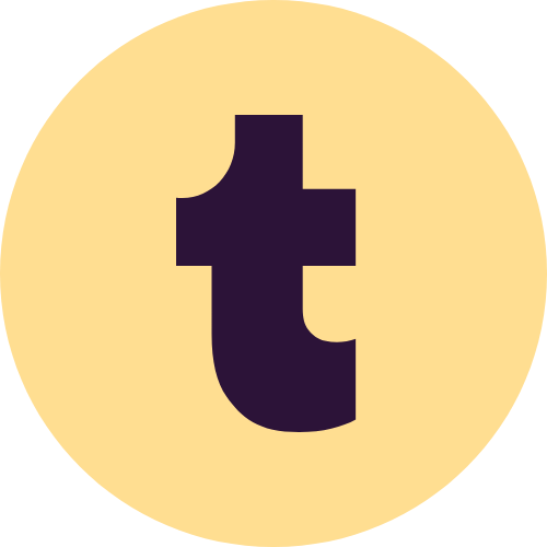 Tumblr logo with a dark purple letter 't' inside a beige circle.